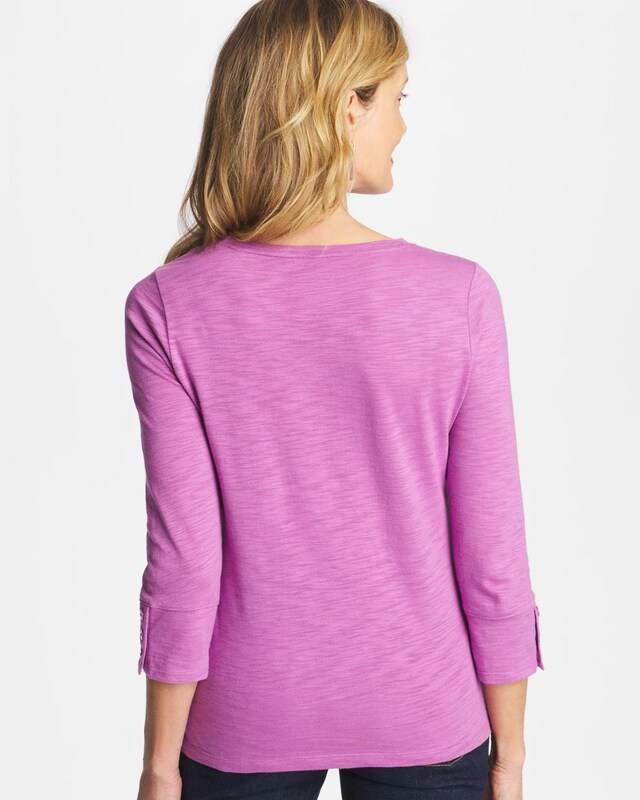 Cotton Slub 3/4 Sleeve Button Tee - image 3